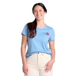 Toad&Co Primo Embroidered Short Sleeve Crew Top Women's in Weathered Blue